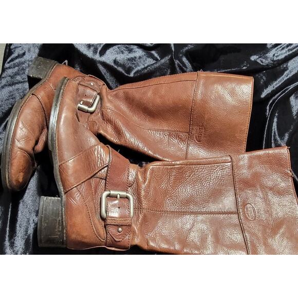 Fossil Brown Leather Tall Side Zip Buckle Boots Women's size 7.5M - Picture 9 of 9